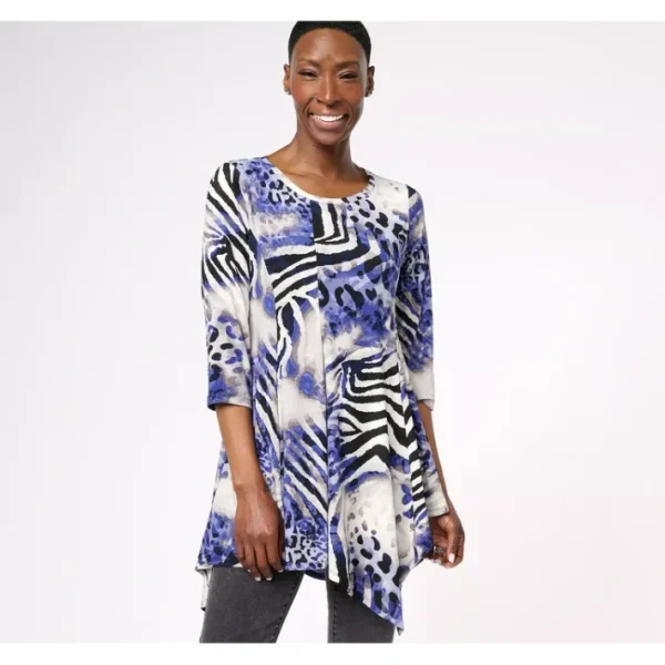 Shop All<Attitudes by Renee Global Illusions Como Jersey Asymmetric Top - a world of fashionable women's clothing, including a wide selection of dresses and trendy accessories.