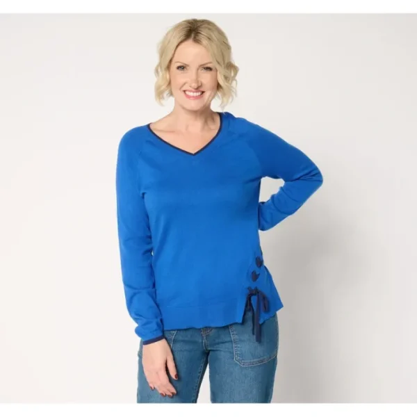 Shop All<Attitudes by Renee Lace-Up Detail Sweater - a world of fashionable women's clothing, including a wide selection of dresses and trendy accessories.