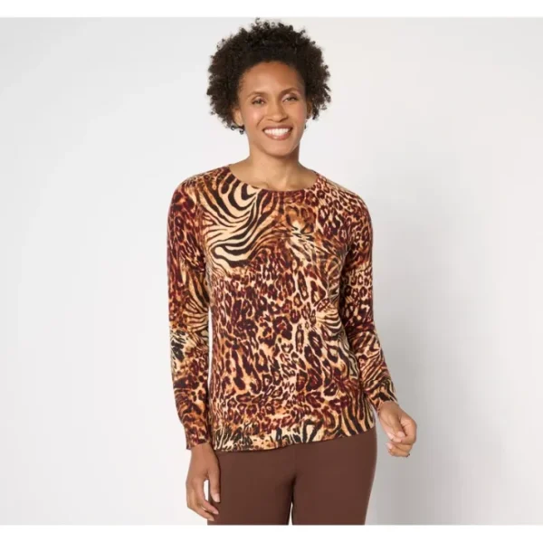 Shop All<Attitudes by Renee Long Sleeve Printed Sweater - a world of fashionable women's clothing, including a wide selection of dresses and trendy accessories.