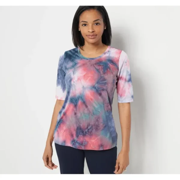Shop All<Attitudes by Renee Malibu Tie Dye Elbow Sleeve Tee - a world of fashionable women's clothing, including a wide selection of dresses and trendy accessories.