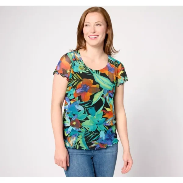 Shop All<Attitudes by Renee Mesh Lettuce Edge Top - a world of fashionable women's clothing, including a wide selection of dresses and trendy accessories.