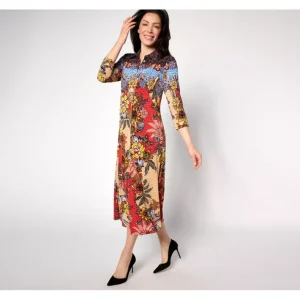 Dresses<Attitudes by Renee Petite Border Print Button Down Dress - a world of fashionable women's clothing, including a wide selection of dresses and trendy accessories.