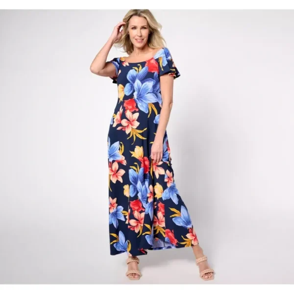 Attitudes by Renee Petite Como Jersey Flutter Sleeve Maxi Dress - a world of fashionable women's clothing, including a wide selection of dresses and trendy accessories.> Coats