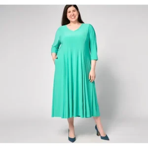 Dresses<Attitudes by Renee Petite Como Jersey Godet Midi Dress - a world of fashionable women's clothing, including a wide selection of dresses and trendy accessories.