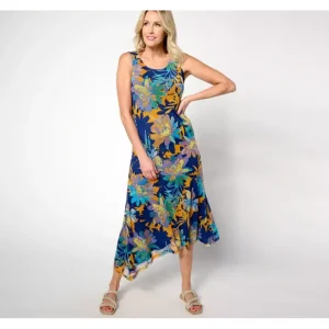 Dresses<Attitudes by Renee Petite Triple Mesh Asymmetric Hem Dress - a world of fashionable women's clothing, including a wide selection of dresses and trendy accessories.