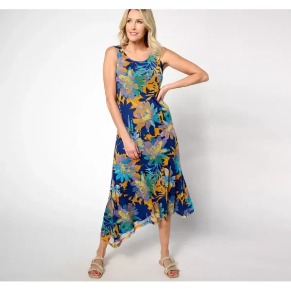 Dresses<Attitudes by Renee Petite Triple Mesh Asymmetric Hem Dress - a world of fashionable women's clothing, including a wide selection of dresses and trendy accessories.