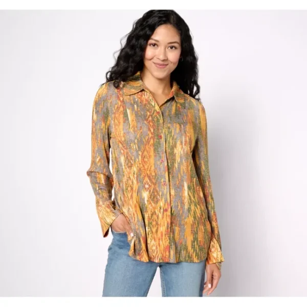 Fashion<Attitudes by Renee Printed Button Front Godet Shirt - a world of fashionable women's clothing, including a wide selection of dresses and trendy accessories.