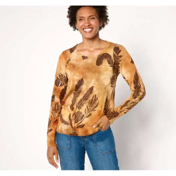 Shop All<Attitudes by Renee Printed Tie Dye Sweater with Overlay Print - a world of fashionable women's clothing, including a wide selection of dresses and trendy accessories.