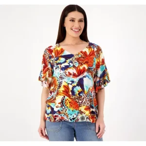 Attitudes by Renee Rayon Crinkle Ruffle Sleeve Top - a world of fashionable women's clothing, including a wide selection of dresses and trendy accessories.> Hat