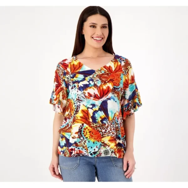 Attitudes by Renee Rayon Crinkle Ruffle Sleeve Top - a world of fashionable women's clothing, including a wide selection of dresses and trendy accessories.> Hat