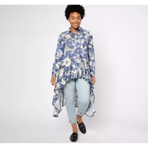 Shop All<Attitudes by Renee Regular Button-Front Hi-Low Tunic - a world of fashionable women's clothing, including a wide selection of dresses and trendy accessories.