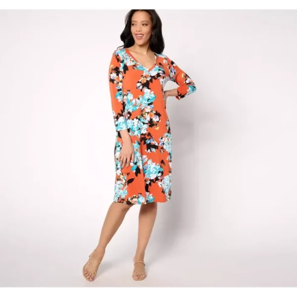 Dresses<Attitudes by Renee Regular Como Jersey 3/4 Sleeve Dress - a world of fashionable women's clothing, including a wide selection of dresses and trendy accessories.