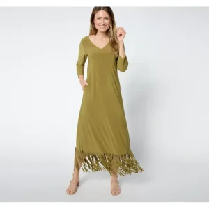 Dresses<Attitudes by Renee Regular Como Jersey Fringe Maxi Dress - a world of fashionable women's clothing, including a wide selection of dresses and trendy accessories.