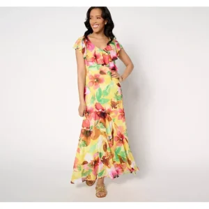 Dresses<Attitudes by Renee Regular Mesh Ruffle Maxi Dress - a world of fashionable women's clothing, including a wide selection of dresses and trendy accessories.