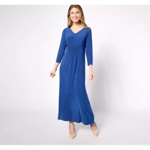 Dresses<Attitudes by Renee Regular Smockwaist V-Neck Maxi Dress - a world of fashionable women's clothing, including a wide selection of dresses and trendy accessories.