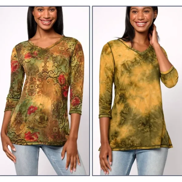 Shop All<Attitudes by Renee Reversible Como Jersey Printed Top - a world of fashionable women's clothing, including a wide selection of dresses and trendy accessories.