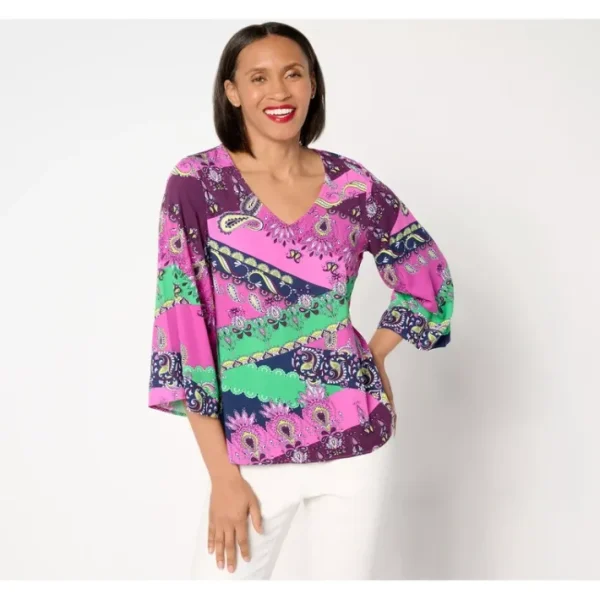 Shop All<Attitudes by Renee Runway Silk Blend Bell Sleeve Blouse - a world of fashionable women's clothing, including a wide selection of dresses and trendy accessories.