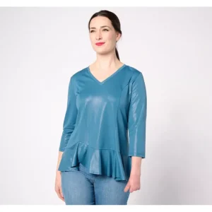 Attitudes by Renee Shimmer V-Neck Cha Cha Hem Top - a world of fashionable women's clothing, including a wide selection of dresses and trendy accessories.> Hat