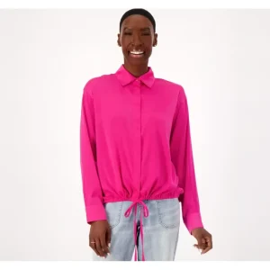 Dresses<Attitudes by Renee Silky Satin Shirred Drape Back Shirt - a world of fashionable women's clothing, including a wide selection of dresses and trendy accessories.