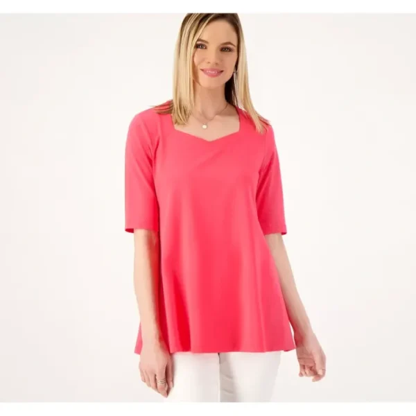 Shop All<Attitudes by Renee Sweetheart Neck Elbow Sleeve Top - a world of fashionable women's clothing, including a wide selection of dresses and trendy accessories.