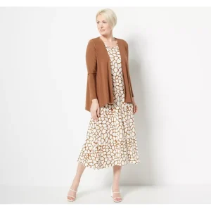 Dresses<Attitudes by Renee Tall Como Jersey Midi Dress Cardigan Set - a world of fashionable women's clothing, including a wide selection of dresses and trendy accessories.