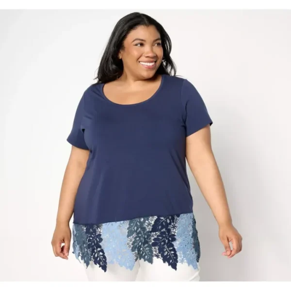 Shop All<Attitudes by Renee Washed Cotton Tropical Lace Top - a world of fashionable women's clothing, including a wide selection of dresses and trendy accessories.