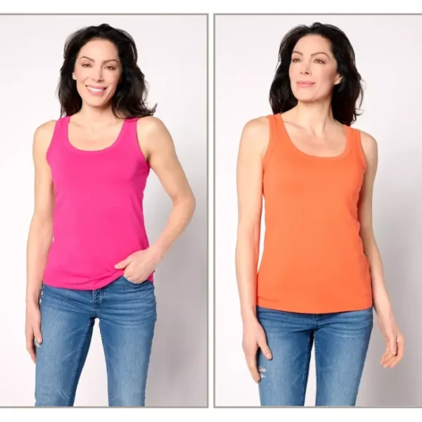 Shop All<Attitudes by Renee Washed Cotton Two Pack Perfect Tanks - a world of fashionable women's clothing, including a wide selection of dresses and trendy accessories.