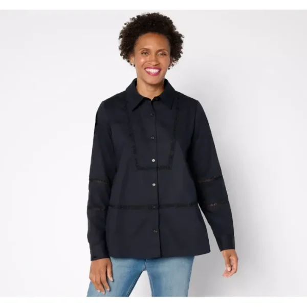 Fashion<Attitudes by Renee Woven Button Front Top w/ Lace - a world of fashionable women's clothing, including a wide selection of dresses and trendy accessories.