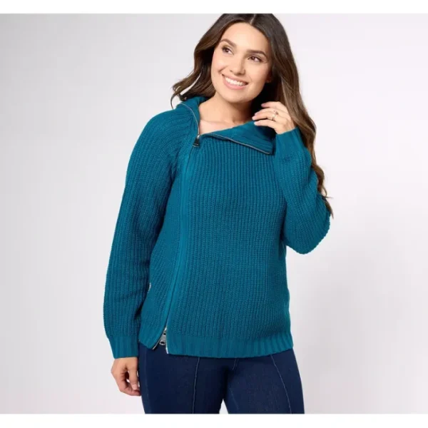 Shop All<Attitudes by Renee Zip Rib Sweater - a world of fashionable women's clothing, including a wide selection of dresses and trendy accessories.