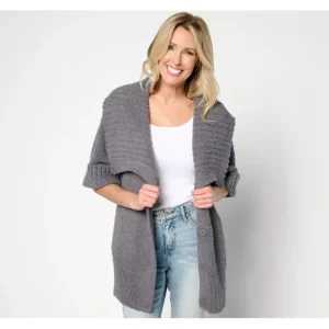 Barefoot Dreams CozyTwist Short Sleeve Sweater Coat - a world of fashionable women's clothing, including a wide selection of dresses and trendy accessories.> Coats