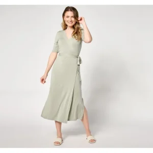 Barefoot Dreams Luxe Milk Jersey 3/4 Sleeve Wrap Dress - a world of fashionable women's clothing, including a wide selection of dresses and trendy accessories.> Hat