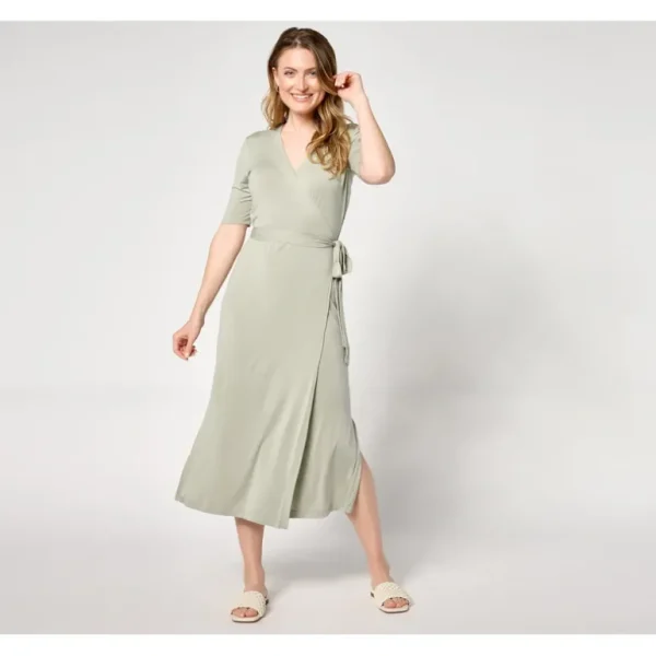 Barefoot Dreams Luxe Milk Jersey 3/4 Sleeve Wrap Dress - a world of fashionable women's clothing, including a wide selection of dresses and trendy accessories.> Hat