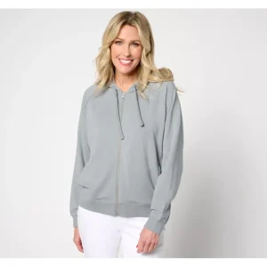 Barefoot Dreams Malibu Collection Luxe Lounge Raw Edge Zip-Up Hoodie - a world of fashionable women's clothing, including a wide selection of dresses and trendy accessories.> Hat