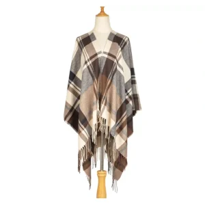 Bay Sky by San Diego Hat Co. Ivory Plaid Open F ront Poncho - a world of fashionable women's clothing, including a wide selection of dresses and trendy accessories.> Hat