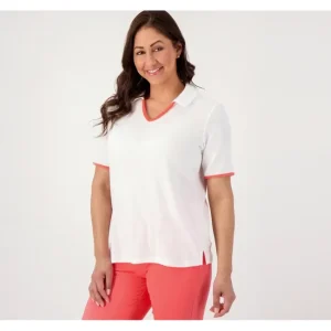 Fashion<Beach Knit Polo with Contrast Trim - a world of fashionable women's clothing, including a wide selection of dresses and trendy accessories.