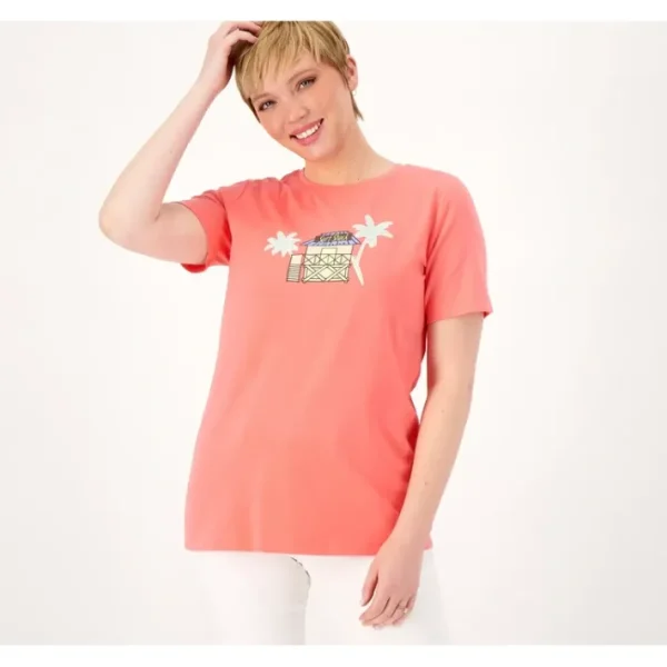 Fashion<Beach Print Favorite Jersey Short Sleeve Top - a world of fashionable women's clothing, including a wide selection of dresses and trendy accessories.