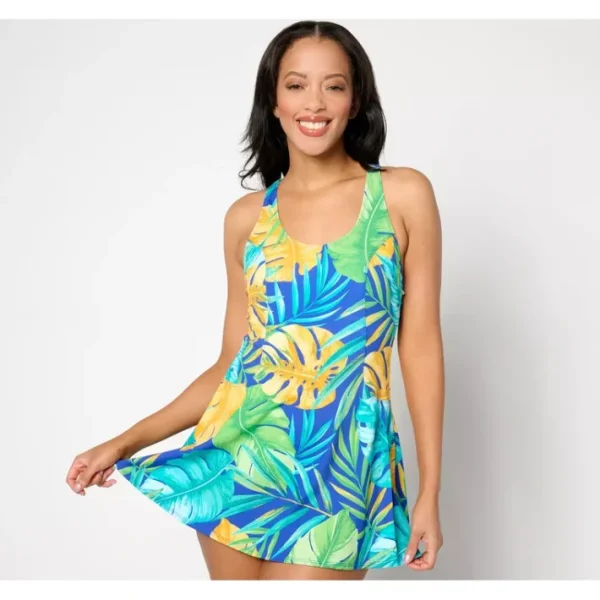 Dresses<Beach Scoop Neck Swim Dress with Seaming Detail - a world of fashionable women's clothing, including a wide selection of dresses and trendy accessories.
