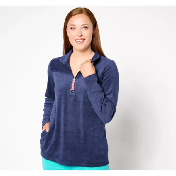 Fashion<Beach Striped Knit Terry Quarter Zip Pullover - a world of fashionable women's clothing, including a wide selection of dresses and trendy accessories.