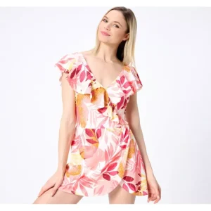 Dresses<Beach Surplice Flounce Sleeve Swim Dress - a world of fashionable women's clothing, including a wide selection of dresses and trendy accessories.