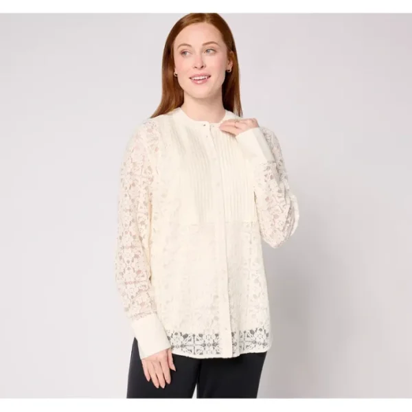 Shop All<BEAUTIFUL by Lawrence Zarian Button Front Lace Shirt with Knit Tank - a world of fashionable women's clothing, including a wide selection of dresses and trendy accessories.