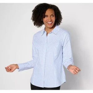 Fashion<BEAUTIFUL by Lawrence Zarian Hidden Placket Poplin Shirt w/ Pearl Trim - a world of fashionable women's clothing, including a wide selection of dresses and trendy accessories.