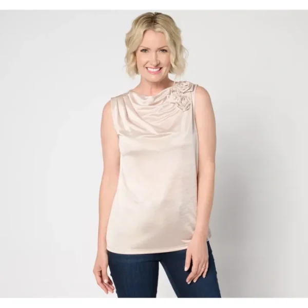 Shop All<BEAUTIFUL by Lawrence Zarian Knit Satin Rosette Top - a world of fashionable women's clothing, including a wide selection of dresses and trendy accessories.