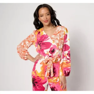 BEAUTIFUL by Lawrence Zarian Mixed Print Faux Wrap Top - a world of fashionable women's clothing, including a wide selection of dresses and trendy accessories.> Hat