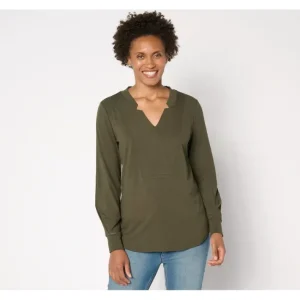 Dresses<BEAUTIFUL by Lawrence Zarian Notched V-Neck Long Sleeve Knit Top - a world of fashionable women's clothing, including a wide selection of dresses and trendy accessories.
