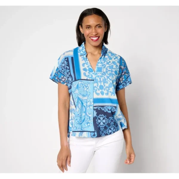 Shop All<BEAUTIFUL by Lawrence Zarian Printed Patchwork Shirt - a world of fashionable women's clothing, including a wide selection of dresses and trendy accessories.