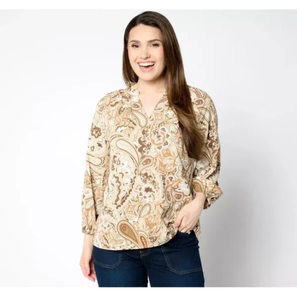 Shop All<BEAUTIFUL by Lawrence Zarian Printed Stretch Sateen Blouse - a world of fashionable women's clothing, including a wide selection of dresses and trendy accessories.