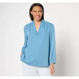 BEAUTIFUL by Lawrence Zarian Puff Sleeve Denim Blouse- Indigo - a world of fashionable women's clothing, including a wide selection of dresses and trendy accessories.> Hat