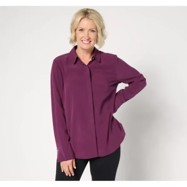 Shop All<BEAUTIFUL by Lawrence Zarian Sanded Crinkle Satin Tunic Shirt - a world of fashionable women's clothing, including a wide selection of dresses and trendy accessories.