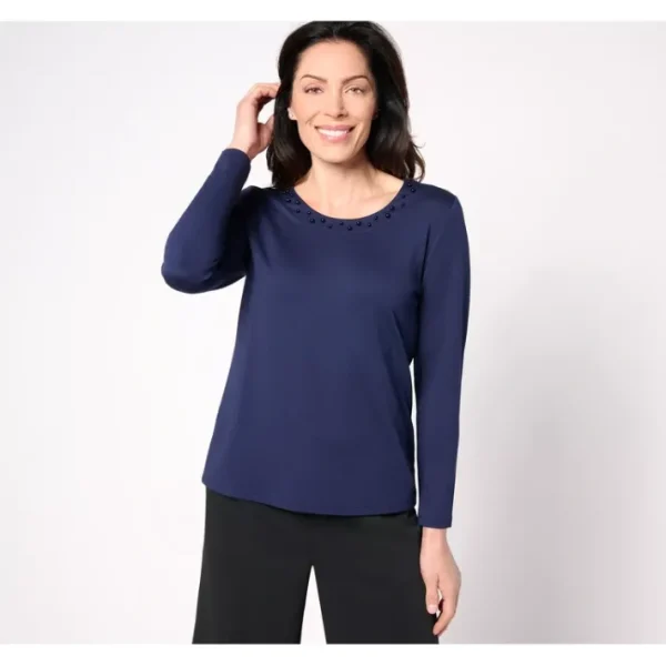 Shop All<BEAUTIFUL by Lawrence Zarian Silky Ponte Top with Faux Pearl - a world of fashionable women's clothing, including a wide selection of dresses and trendy accessories.