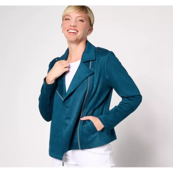 Shop All<BEAUTIFUL by Lawrence Zarian The Orly Faux Suede Moto Jacket - a world of fashionable women's clothing, including a wide selection of dresses and trendy accessories.